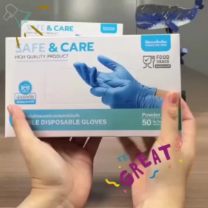 เกรด A ถุงมือยางไนไตรสีฟ้า ชนิดไม่มีแป้งหยิบจับอาหารหนาทนทาน