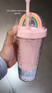 CS Botol Tumbler Gliter Pop Corn Botol Minum 550ml