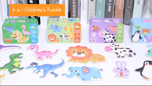 BBTAM Early Educational Baby Puzzle 6 in 1 Animal Traffic Wooden Puzzle in Tin Can Box Gift for Kids