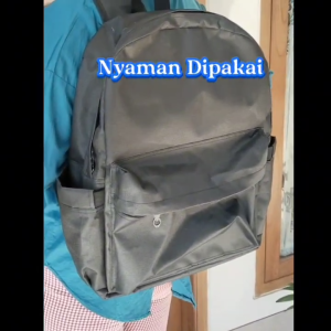 Tas Ransel Sekolah Hitam Polos Dengan Kantong Depan
