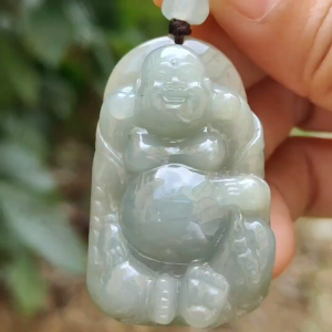 Light Green Natural Type A Jadeite Jade crafted with Milo Buddha as Pendant certificate weighs 27.52grams measurement 44.3 * 27.9 * 11.6 mm (pendant248)