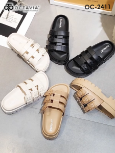 OCTAVIA Sandal Slide Slip On Wedges Wanita Triple-Straps OC-2411 (FREE BOX)
