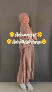 Rok Plisket Motif Bunga Rempel Wanita Korean Look - Rok Plisket Motif Premium Tebal