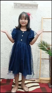 Gaun Anak Elegan Dress Anak Kancing - Crinkle Airflow Mix Tile