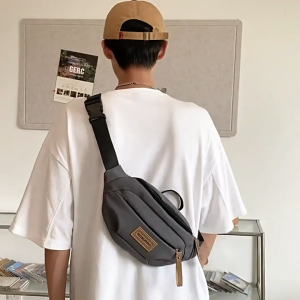 #กระเป๋าแฟชั่น คาดอก/คาดเอว 2 ช่องซิป ขนาดใหญ่ สีดำ