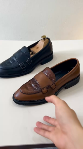 Giày Tây Nam Double Monkstraps Da Bò Màu Nâu và Đen Dustino