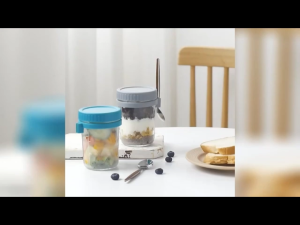 350 ML Overnight Oats Jar with Stainless Spoon Mason Jars Breakfast Cups With Lid Measurement Marks Cup Portable