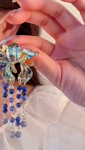 YOKO Anting Wanita Model Bunga Rumbai Biru Muda Anti karat dan Anti Luntur Anting Wanita Dewasa Asli Anting Tusuk Korea Style E1-15