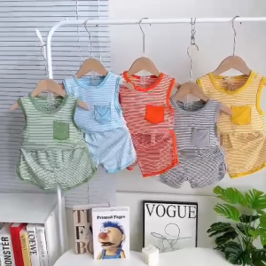 Bộ đồ cộc tay sọc vải thun lạnh hàng minky mom cho bé trai bé gái từ 7kg đến 28kg