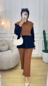 YOURAS SETCEL WANITA MUSLIM KAOS KNIT RAJUT IMPORT KOMBINASI TERBARU TERLARIS TERMURAH COD