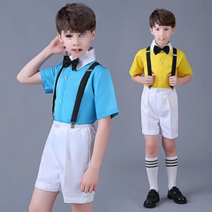 Solid Kids‘ Overall Shirt Shoulder Straps Bow tie Socks Costume Set Boys Overalls Casual Adjustable Straps Uniform