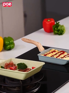 Chảo Vuông Chiên Trứng Cuộn Chống Dính Kiểu Nhật Chảo Chống Dính Tạo Hình Trứng Chiên Tay Cầm Gỗ