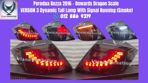 Perodua Bezza 2016 - Onwards Dragon Scale VERSION 3 Dynamic Tail Lamp With Signal Running (Smoke) V3