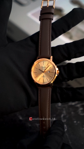 Jam Tangan Wanita Alexandre Christie Primo AC 1014 LDLRGLN Gold Dial Brown Leather Strap