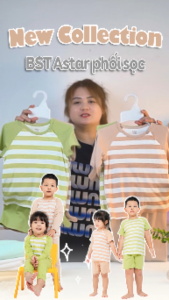 Bộ quần áo dài tay cài chéo ASTAR vải cotton rayon phối sọc mới cho bé trai bé gái 9 tháng đến 6 tuổi