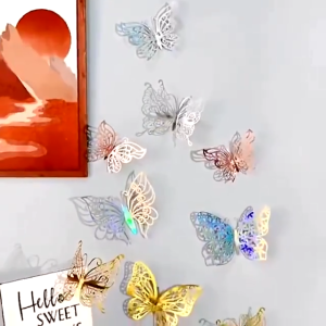 12 Hollow Butterfly Wall Stickers Festive Home Christmas Day Decoration Decoration Stickers 3D Three-Dimensional Butterfly