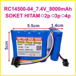 BATERAI LITHIUM BATRE MAINAN ANAK RC TYPE 14500 7.4v 8000mAh SOKET HITAM 2 PIN - 4 PIN