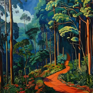 Tranh phong cảnh con đường nhỏ ven khu rừng tranh treo tường dán tường trang trídecor nội thất.CGI-770