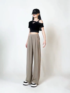 ขนาดใหญ่ขนาดผ้าไหมน้ำแข็งกางเกงขากว้างผู้หญิงฤดูร้อนกางเกงบางขี้เกียจผ้าม่านสบายๆตรงกางเกงผ้าฝ้ายและผ้าลินิน