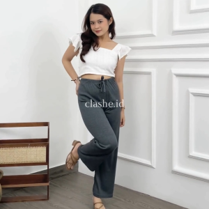 Ziva Long Pants Celana Panjang Rib OOTD by Clashe