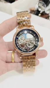 Jam tangan pria otomatis transparan Rantai stainless Analog Tanpa Baterai Anti air