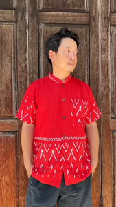 คอจีนผ่าหน้า ชาย เนื้อผ้าฝ้ายพิมพ์ลาย ซักนุ่ม