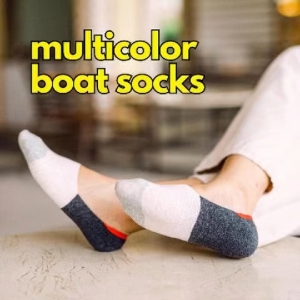 IDENTITY Apparel No-Show Invisible Multicolor Cotton Boat Socks with Wide Opening Anti Slip Heel Gel