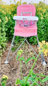 Portable baby booster seat foldable travel high chair toddler feeding dining chair [Material: ultra-light aviation aluminum cartoon printed cloth]