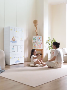 TUSSAH ตู้เสื้อผ้าพับได้ ตู้เสื้อผ้า พับเก็บได้ ตู้เสื้อผ้าเด็ก ตู้เก็บของ พร้อมล้อเลื่อน ประตูคู่ ลิ้นชัก ที่เก็บของประตูคู่และลิ้นชัก ตู้อเนกประสงค์