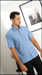 BOSS Kemeja Polos Pria Lengan Pendek Regular Fit Biru