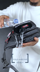 Tas Selempang Pria Polo Amstar 7 Ruang Slingbag Pinggang Waterproof Warna Hitam Coklat