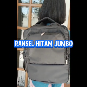 Tas Ransel Jumbo Warna Hitam Saku Depan