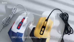 【Flagship 2024】Hoco GM31 Original 100% LED Backlight Wired Mouse USB Wired for Desktop Laptop Office Computer Gaming Mouse With DPI value: 1200/1800/2400/3600