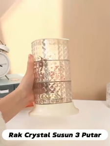 Rak Penyimpanan 3 Susun Motif Crystal / Tempat Simpan Aksesoris Spons Puff Perhiasan / Organizer Display Stand Laci Kosmetik Akrilik Putar 360 Derajat / Kotak Mini Meja Rias Aesthetic Berkualitas - FR GALLERY