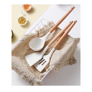 Bộ Dụng Cụ Nấu Ăn Bằng Silicone Cán Gỗ Chống Dính Chịu Nhiệt Độ Cao-NIEVE