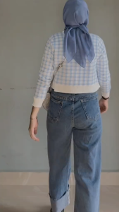 Sweater Rajut Wanita Lengan Panjang Modis Korea - Atasan Wanita Cardigan Crop Kotak-kotak