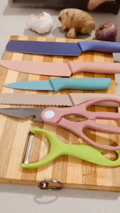 SZ Knife Set 6 PCS Pastel Colors Stainless Steel Chef Knife Bread Knife Cleaver Scissors Kitchen Tools Kitchen chef knife set