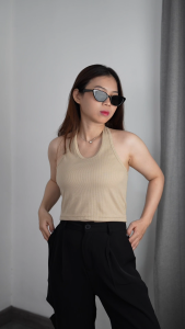 Halter Neck Tanktop Crop Ribbed Knit - Sweetenia