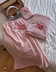 Bathrobe Adult Absorbent Wrap Breast Coral Fleece Ready Stock Thickened Tube Top Cute Cat 浴袍成人裹胸珊瑚绒