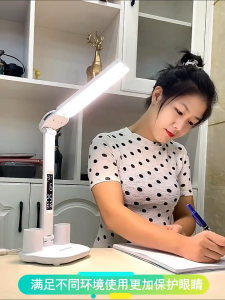 Vimite LED Smart Digital Display Touch Screen Desk Lamp Dimming Color Adjustment Anti-blue Light No Flicker For Study Student Bedroom Research Lamp Desk Lamp Rechargeable Reading Lamp With Pen Fan Dolder 2 Heads 180° Rotation 3 Light Color Give Charger