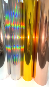 สติ๊กเกอร์โพลี เมทัลลิค Metalic Sticker Hologram สีทองเงา รหัส #861 เงินเงา #860 เงินรุ้ง#838 โรสโกลด์ #865 Sticker ฟู่ซุ่น แบ่งขาย ขนาด หน้ากว้าง 61cm x ความยาว 2 m