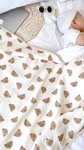 WNDR Selimut Dot Bayi Bamboo Bubble 100x110cm / Selimut Bayi Korea Minky Stitches Cotton Dot Muslin Jepang Bamboo / Newborn Infant Baby Cotton Muslin Blanket Baby