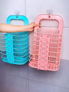 Household Plastic Wall Hanging Foldable Laundry Basket Bathroom Clothes Storage Basket Foldable Bathroom Laundry Basket Wall-mounted Dirty Clothes Storage Basket Household Laundry Bag Laundry Bathroom Organizer