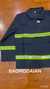 Bộ Quần Áo chống cháy màu xanh đen may kèm phản quang vải xanh chuối- Hình thật Hàng sẵn