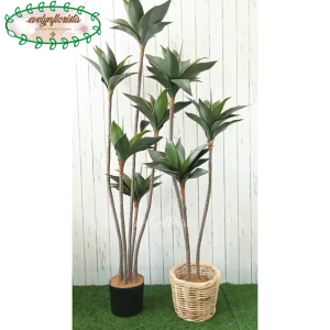 Tanaman Imitasi Pohon Artificial Agave Siklok Hijau Tua Latex Cover Rotan Bulat Hiasan Ruang Tamu