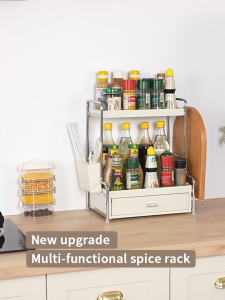 Stainless Steel Kitchen Spice Rack Spice Rack with Drawers Multipurpose Kitchen Shelf Spice Bottle Rack With Drawer