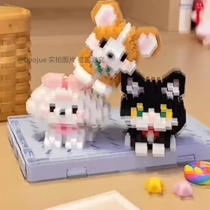 Balok Susun Mini Hewan Kucing Cat Dog Mainan Edukasi Anak Perempuan Puzzle 3D Lucu Model