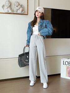 กางเกงขากว้างบางสำหรับผู้หญิง กางเกงกีฬาทรงหลวมสำหรับสาวอ้วน กางเกงลำลองผู้หญิงไซส์ใหญ่อินเทรนด์