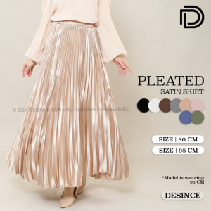 DESINCE Women Skirt Satin Pleated High Waist A Line Skirt Long Skirt Labuh Vintage Retro Fashion Maxi Skirt Kembang WP 052