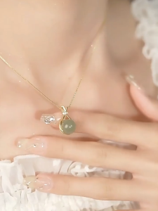 Pure Ang 18k Saudi Gold Pawnable Hetian jade pendant Bringing Wealth and Good Luck lucky necklace womens light luxury temperament clavicle chain